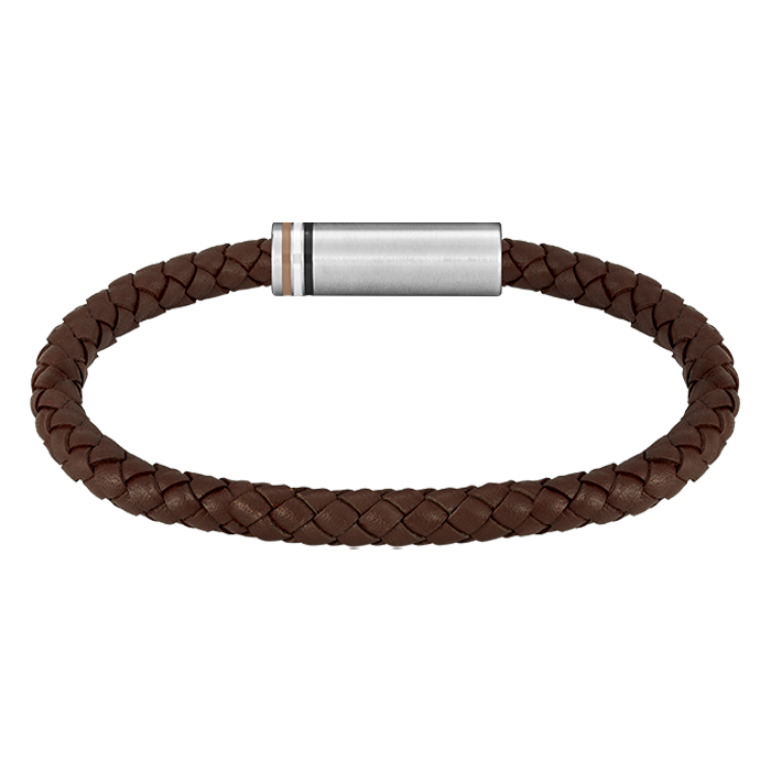 Pulseira Couro Castanho e Aço 