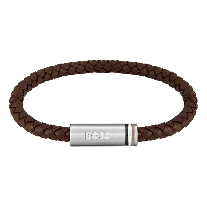Pulseira Couro Castanho e Aço 