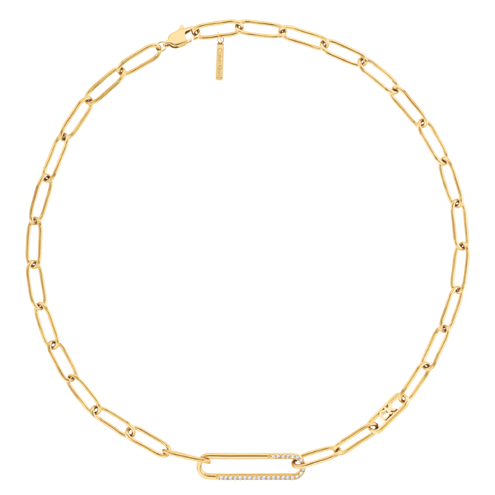 Colar Elos e Cristais em Aço Dourado
