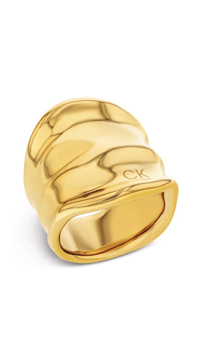 Anel Ondulado em Aço Dourado