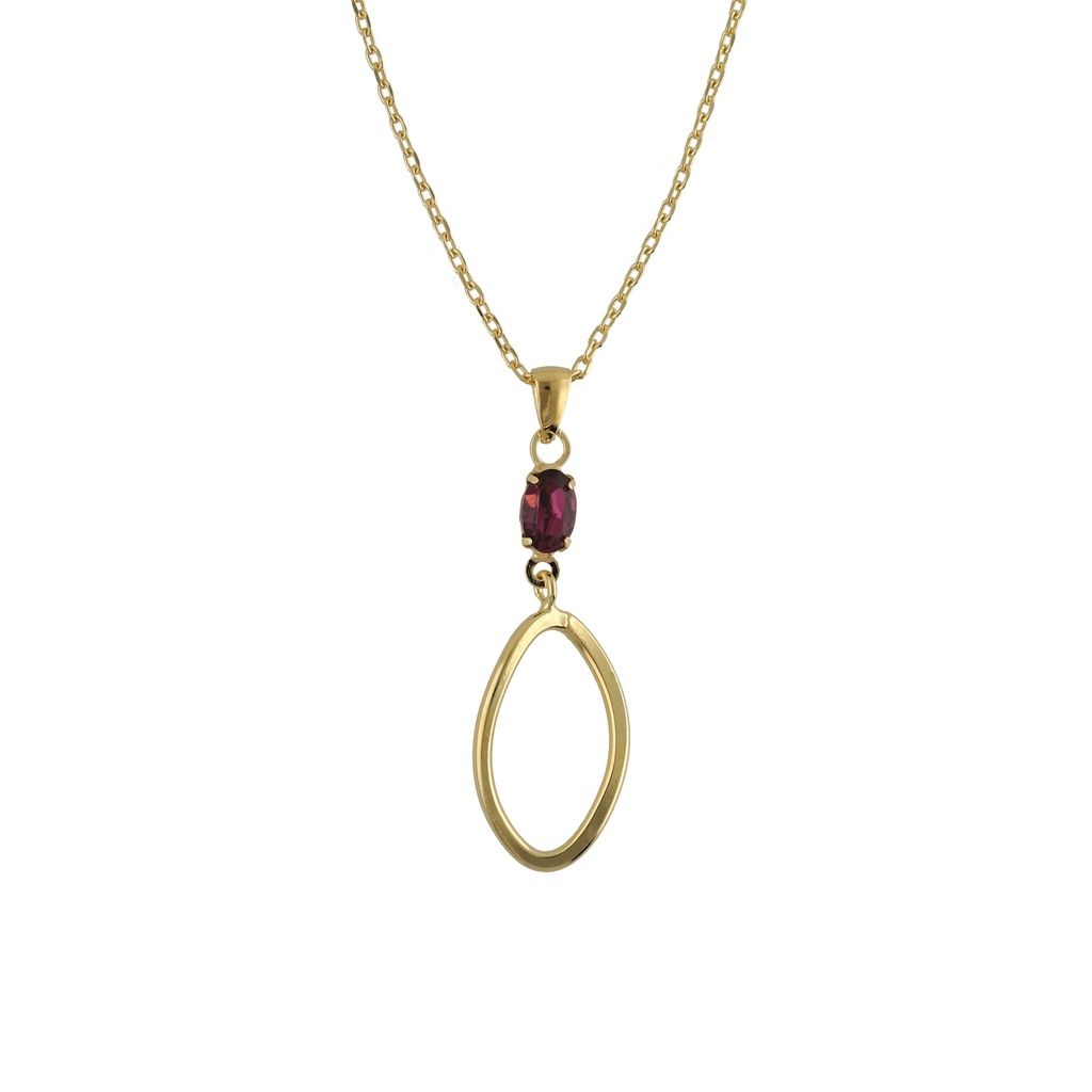 Colar Cristal e Elo Oval em Prata