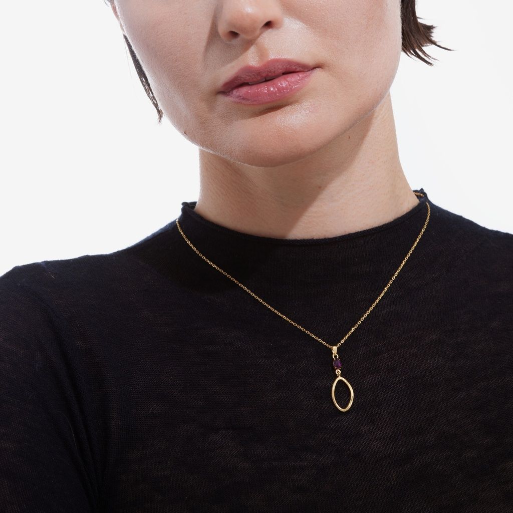 Colar Cristal e Elo Oval em Prata