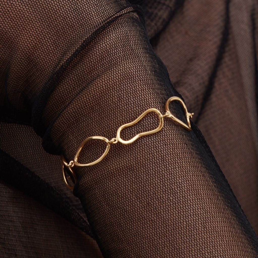 Pulseira Elos Ondulados Prata Dourada