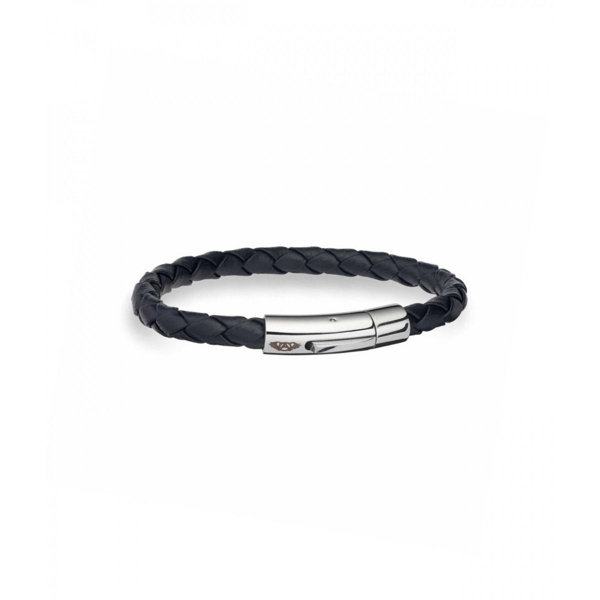 Pulseira Aço e Couro Azul