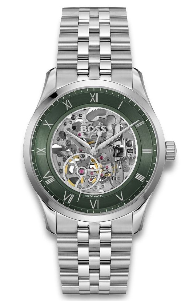 Relógio Skeleton Aço e Fundo Verde