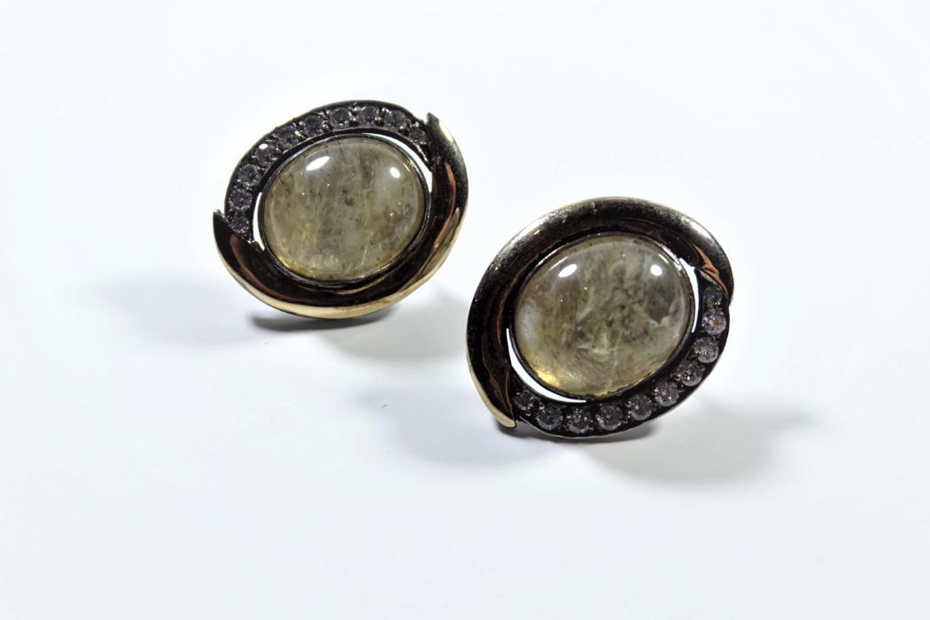 Brincos Prata/Ouro Cristais e Quartzo Rutilado
