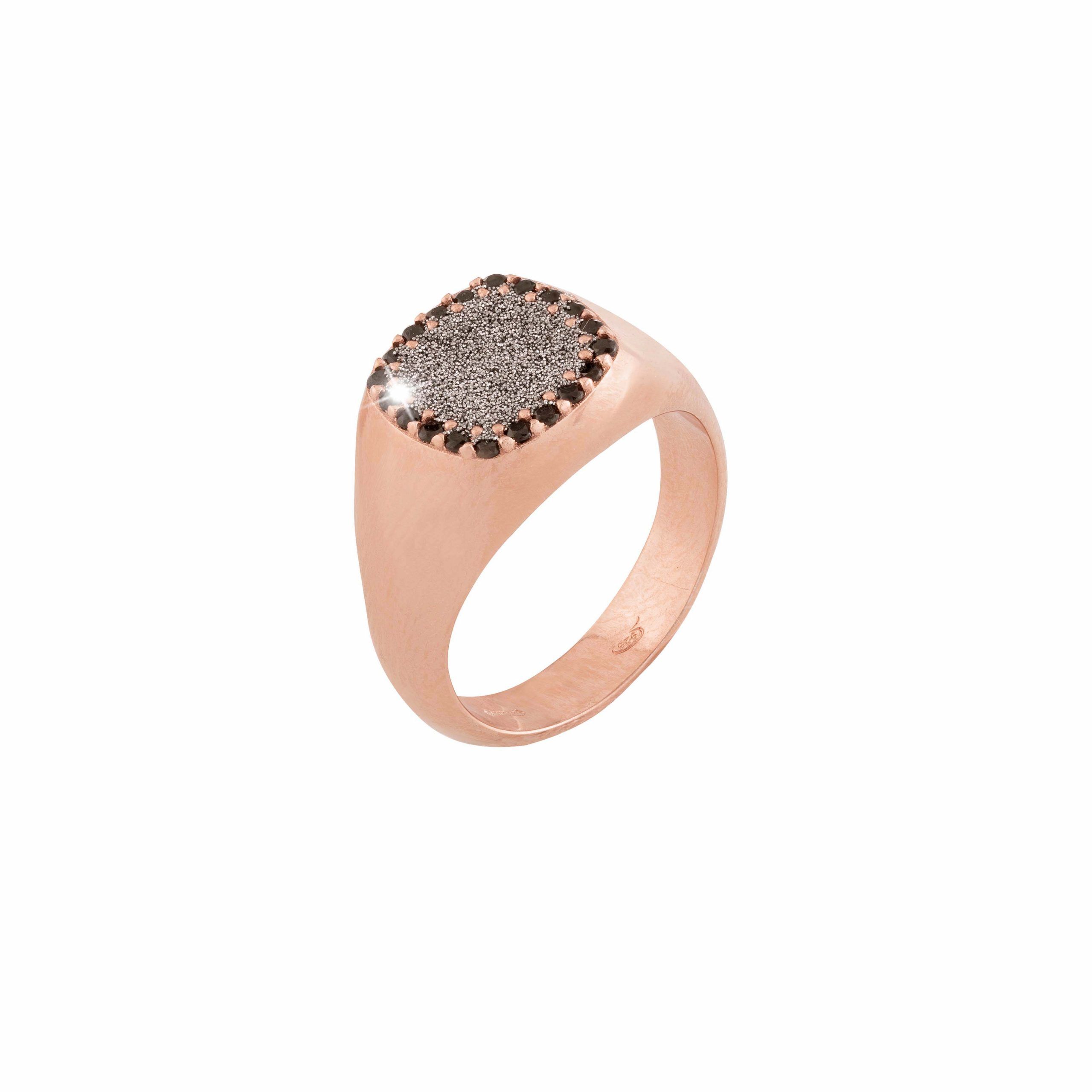 Anel Pó Diamante e Ónix em Prata Rose