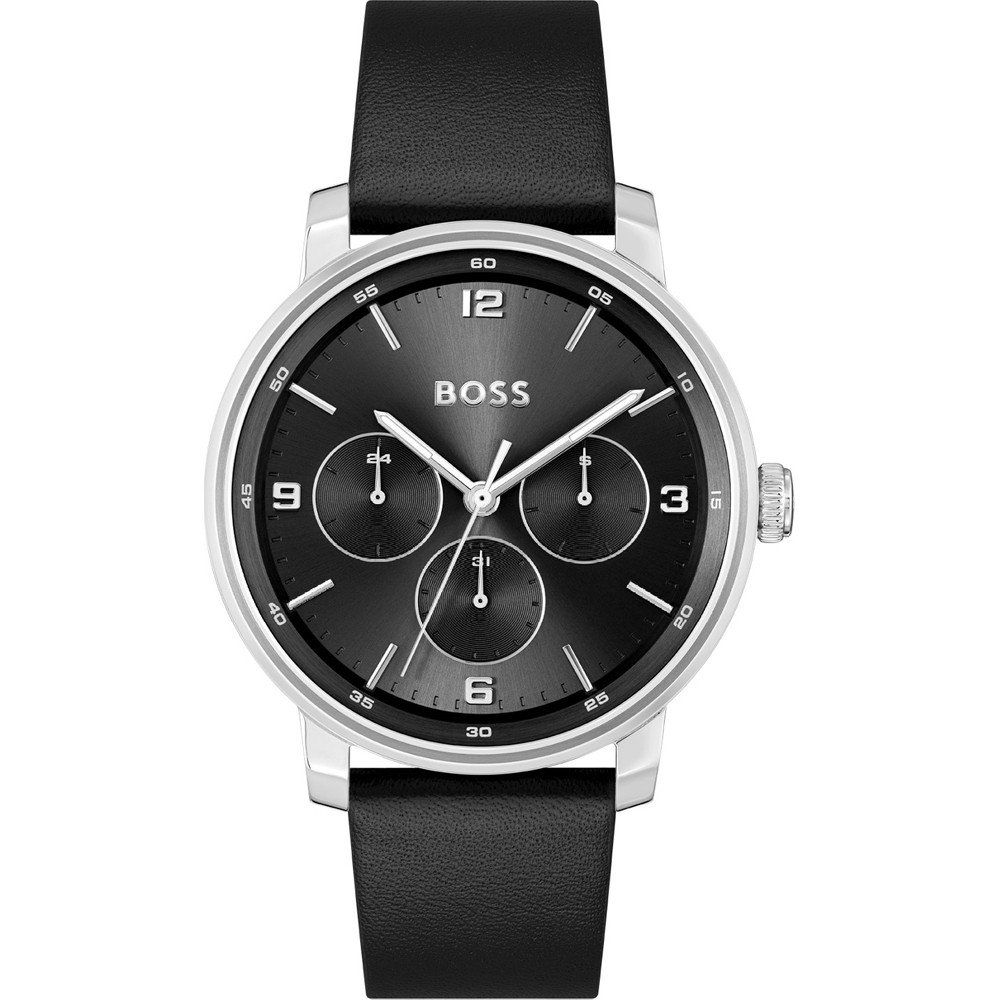 Relógio Fundo Preto e Bracelete Pele