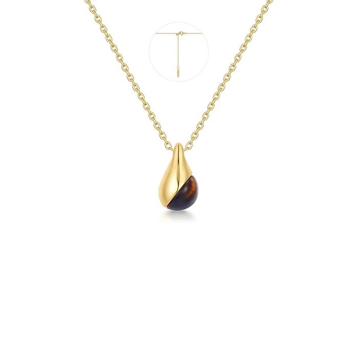 Colar Gota Olho Tigre Dourado 