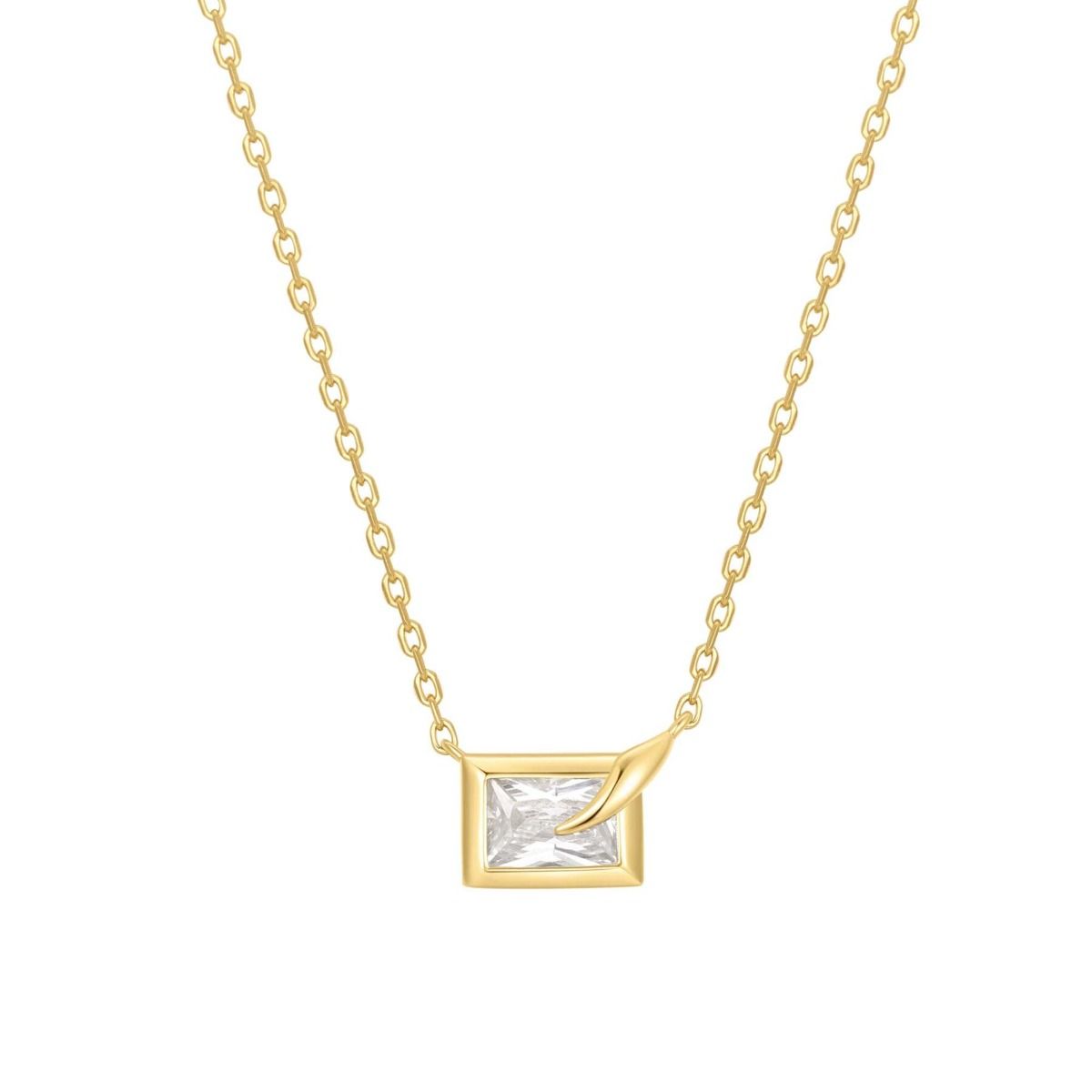 Colar Dourado e Cristal Retangular
