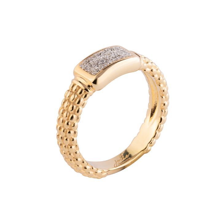 Anel Dourado Centro Pó Diamante