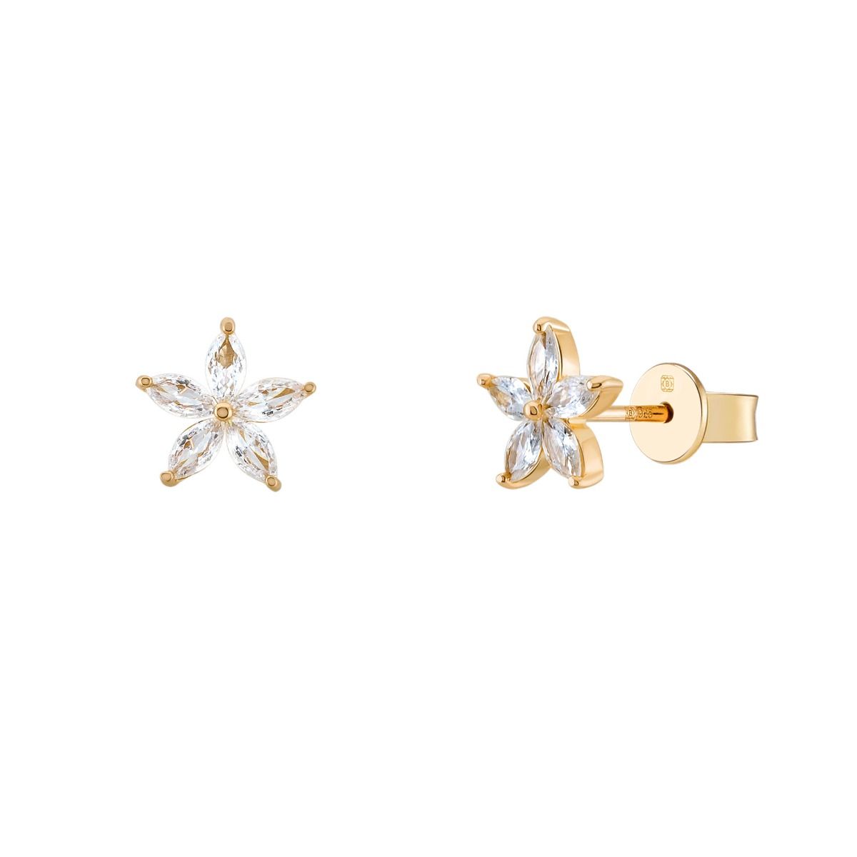 Brincos Flor Cristais Dourado