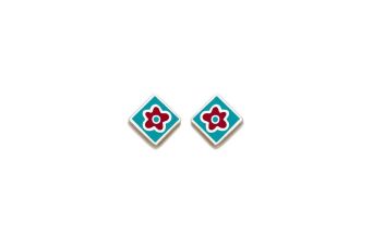 Brincos Cubo Azul e Flor Rosa