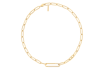 Colar Elos e Cristais em Aço Dourado