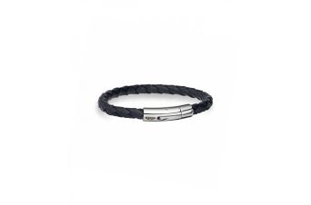 Pulseira Aço e Couro Azul