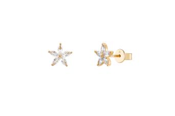 Brincos Flor Cristais Dourado
